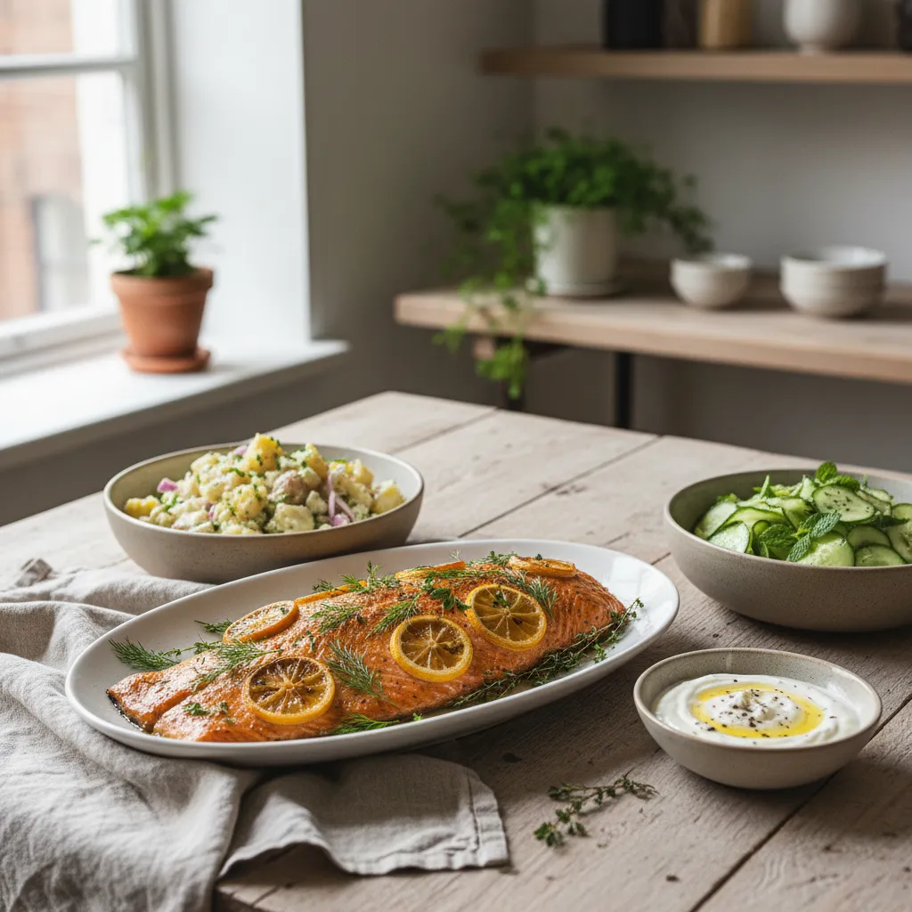 Ovnsbakt laks fra catering i Hokksund